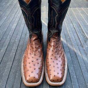 Rios of Mercedes Tan and Black Ostrich Leather Boots